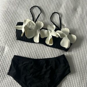 Black & White Floral Two Piece Swimsuit